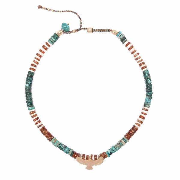 GARUDA Collier Aigle Chrysocolle Hessonite Argent plaqué Or