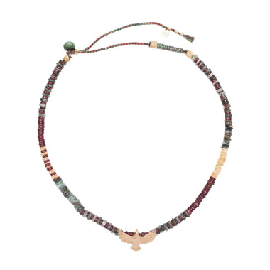 GARUDA Collier Aigle Emeraude Grenat Argent plaqué or