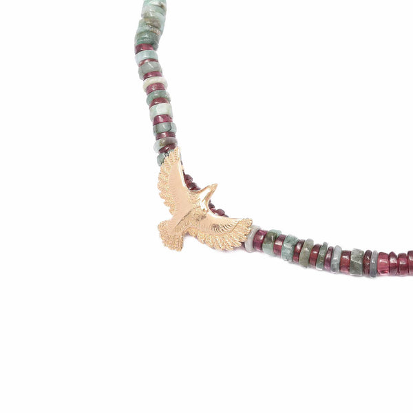 GARUDA Collier Aigle Emeraude Grenat Argent plaqué or