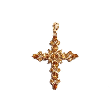 GRENADE Pendentif Croix Citrine doré à l'Or 24 cts 1 micron