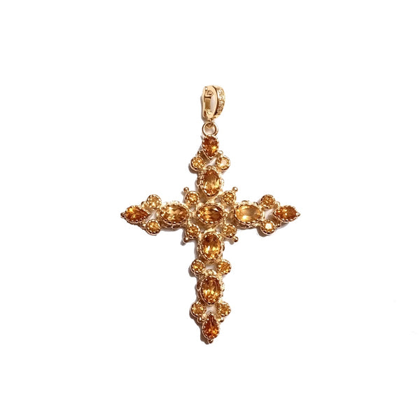 GRENADE Pendentif Croix Citrine doré à l'Or 24 cts 1 micron