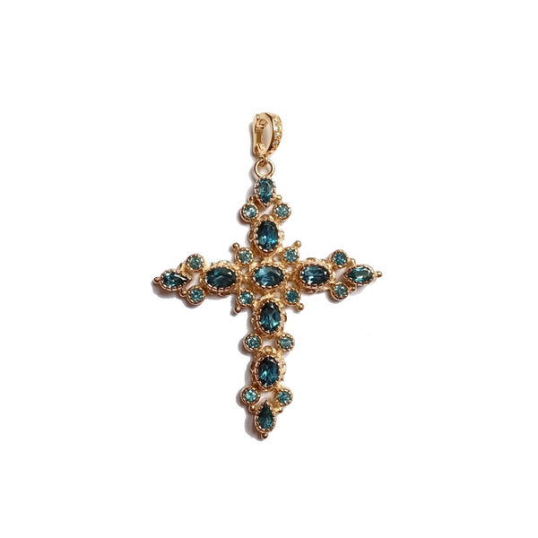 GRENADE Pendentif Croix Topaze Bleue doré à l'Or 24 cts 1 micron - PRE-COMMANDE