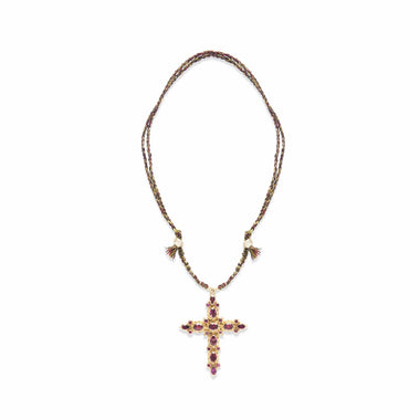 GRENADE Collier Croix Grenats, doré à l'Or 24 cts 1 micron