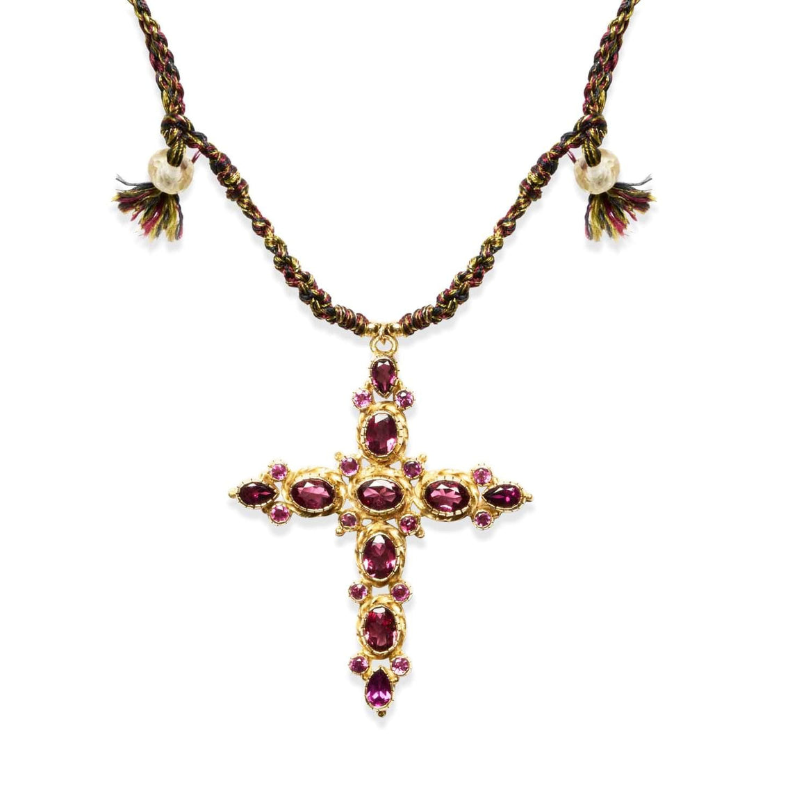 GRENADE Collier Croix Grenats, doré à l'Or 24 cts 1 micron