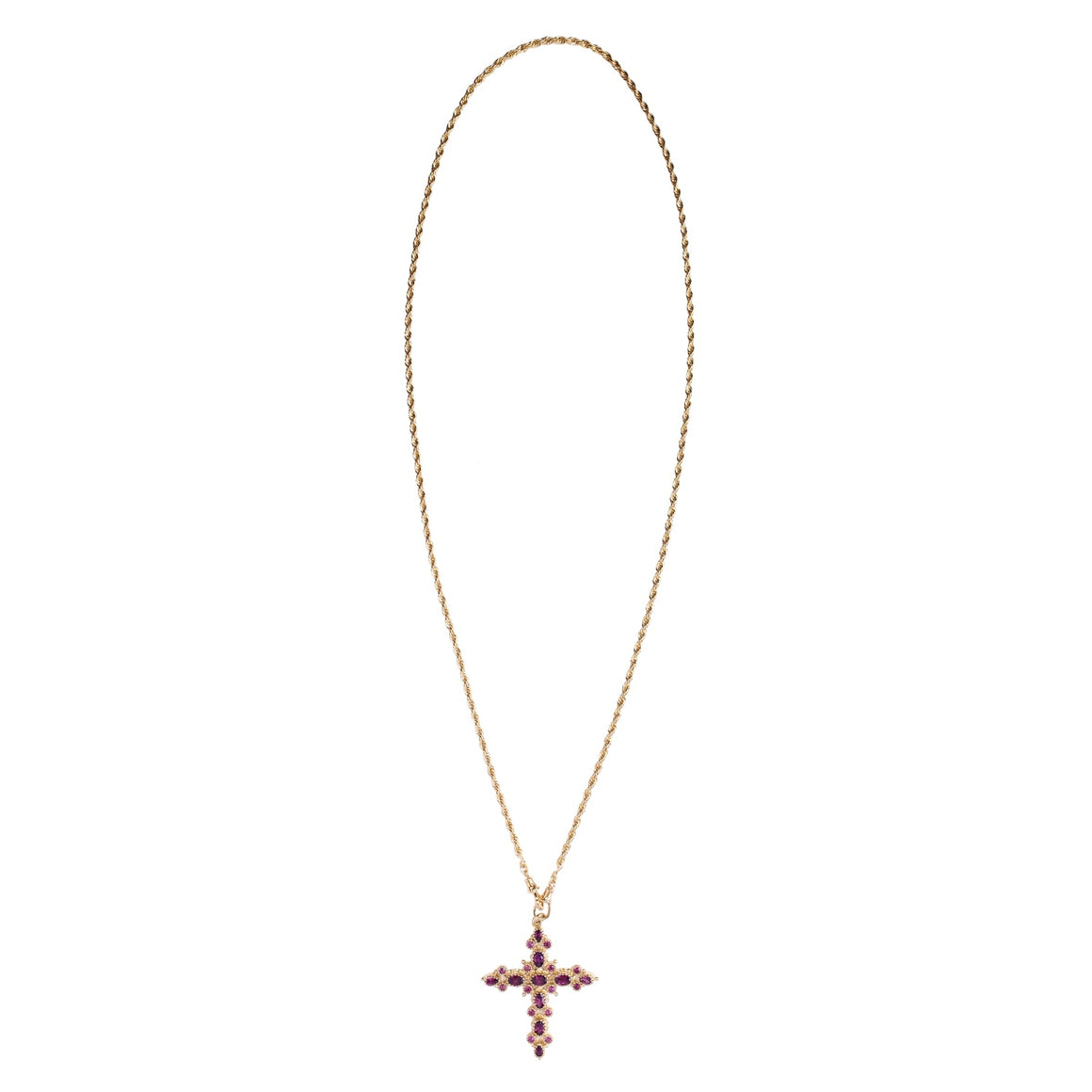 GRENADE Sautoir Croix Grenats, chaîne torsadée, doré à l'Or 24 cts