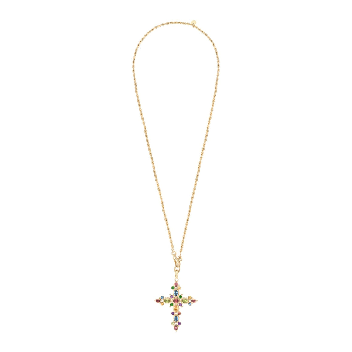 GRENADE Collier Croix Pierres fines multicolores, chaîne torsadée, Doré 24 ct
