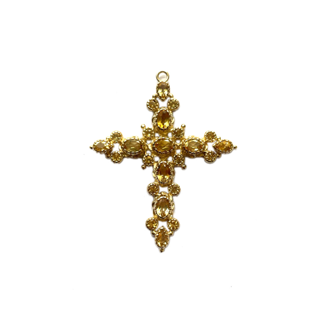 GRENADE Pendentif Croix Citrine doré à l'Or 24 cts 1 micron - PRE-COMMANDE