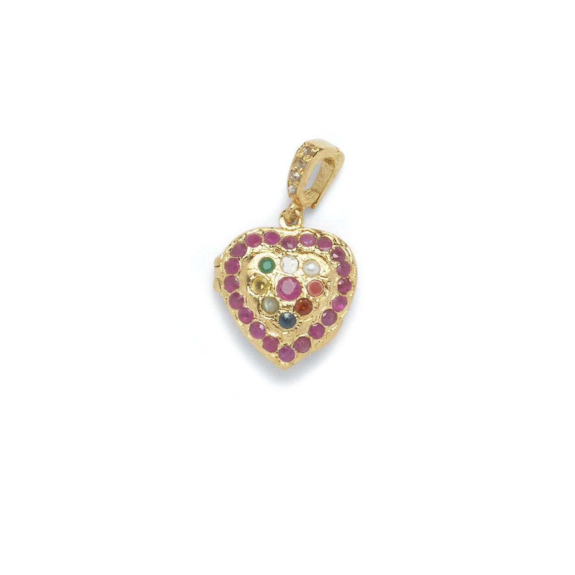 HEART LOCKET Collier Coeur Rubis, Diamant, Chaîne Argent plaqué Or 24 cts