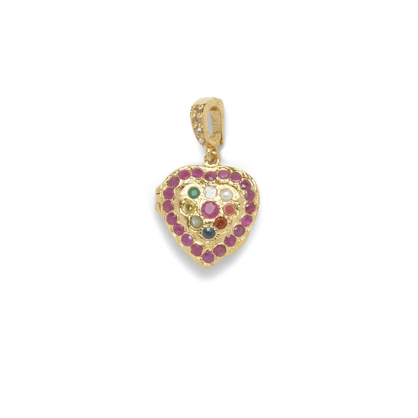 HEART LOCKET Charm Coeur Rubis, Diamant, Argent plaqué Or