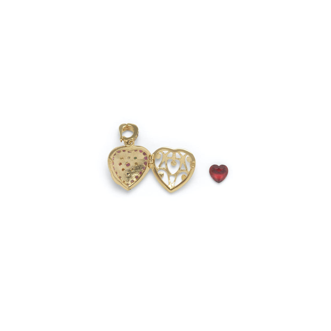 HEART LOCKET Charm Coeur Rubis, Diamant, Argent plaqué Or