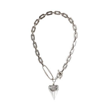 HYDRA Collier XL Dent de Requin Cristal de Roche, argenté