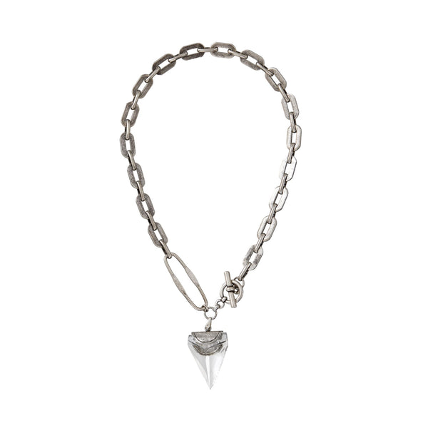 HYDRA Collier XL Dent de Requin Cristal de Roche, argenté