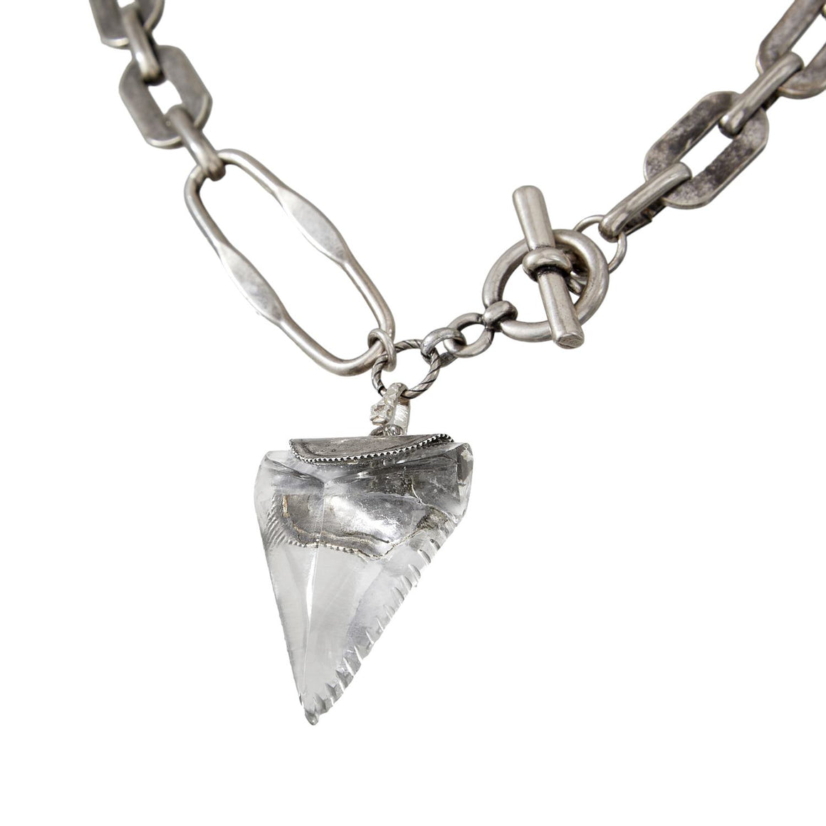 HYDRA Collier XL Dent de Requin Cristal de Roche, argenté