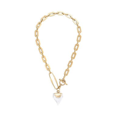 HYDRA Collier XL Dent de requin sculptée Cristal de roche, Doré 24 cts