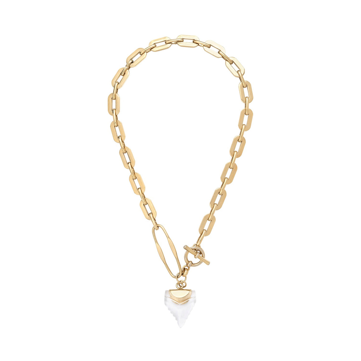 HYDRA Collier XL Dent de requin sculptée Cristal de roche, Doré 24 cts