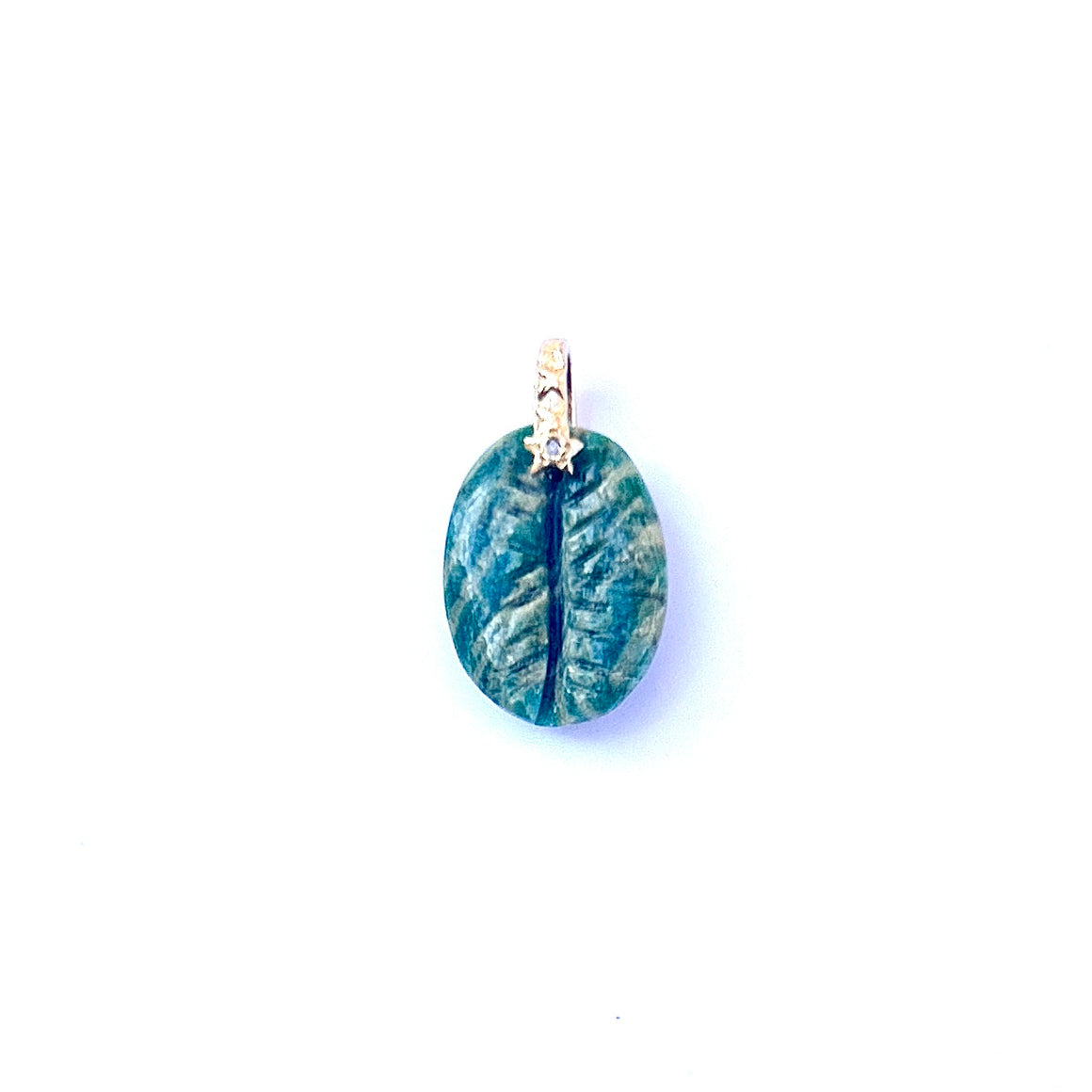 CHARM CAURI Amazonite, Bélière diamant Argent plaqué or 24 cts