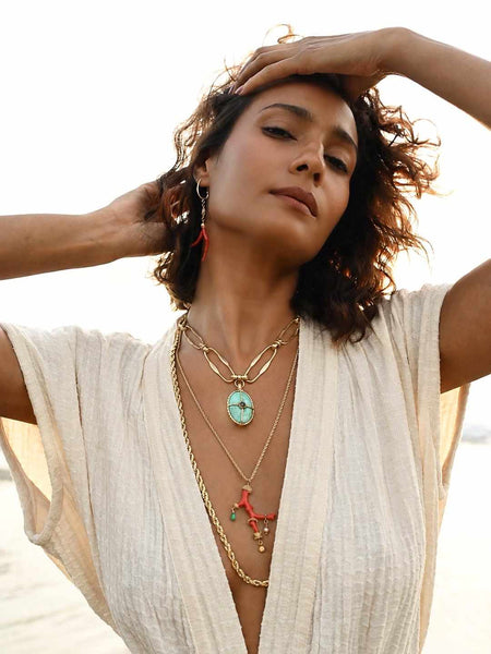 OCTAVIA XL Chain Chrysoprase Necklace, 24k Gold-Plated