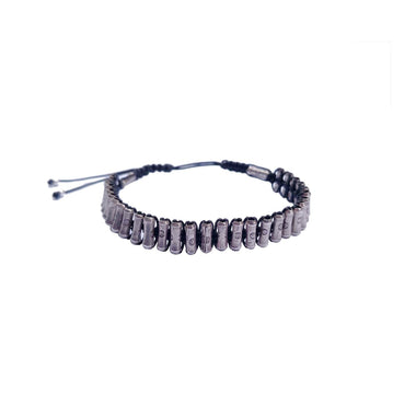 INCA LARGE Bracelet unisexe Perles tubes Argent - Noir