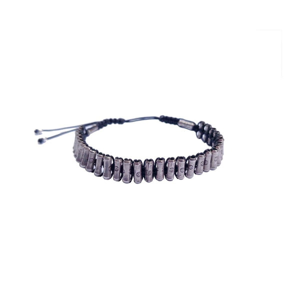 INCA LARGE Bracelet unisexe Perles tubes Argent - Noir