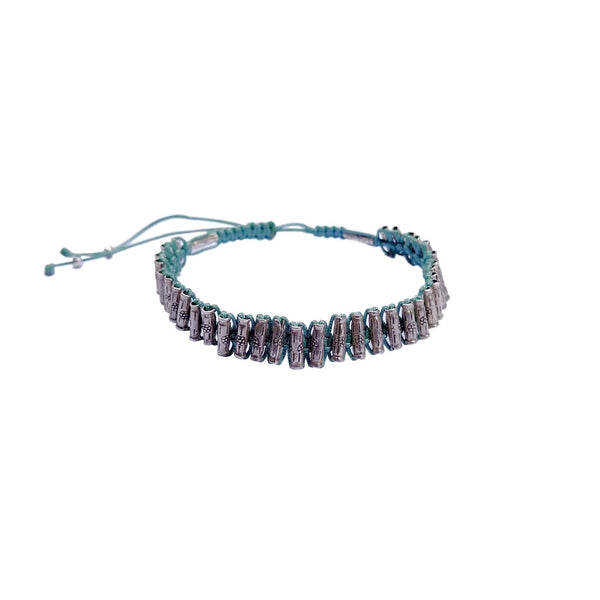 INCA LARGE Bracelet unisexe Perles tubes Argent - Turquoise