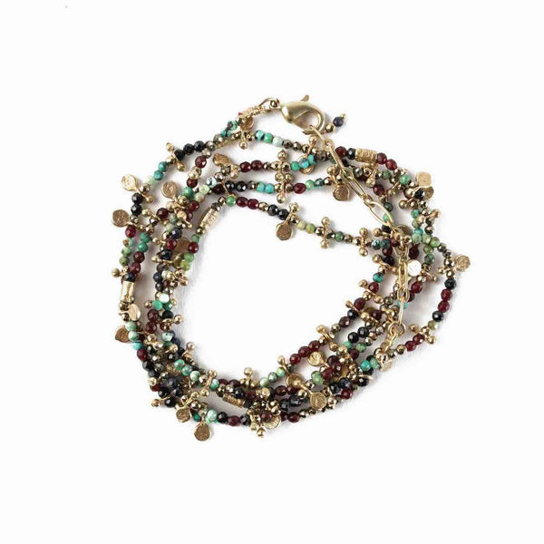 INDIRA Bracelet multi-tours Turquoise, Grenat, Sunstone