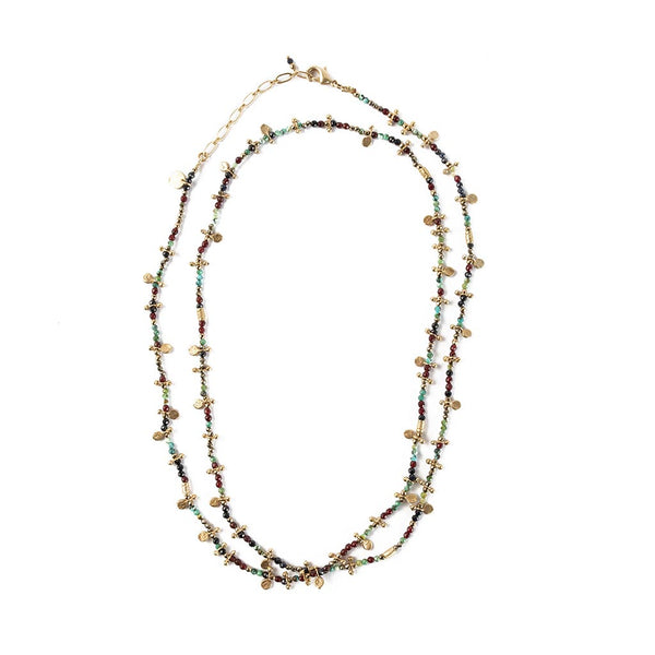 INDIRA Collier Turquoise, Grenat, Sunstone