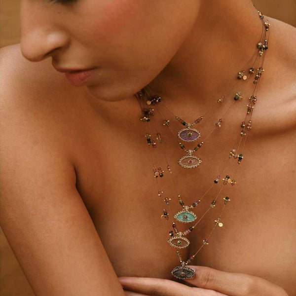 IRIS PRECIOUS Collier Quartz vert et Tourmalines