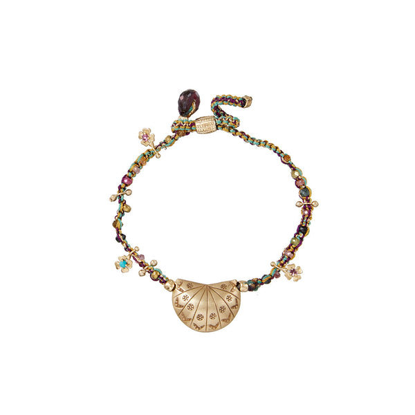 JAMIE Bracelet précieux macramé Tourmalines, argent plaqué Or