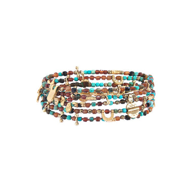 JINGLEE Bracelet Multitours cubes Turquoise, Hessonite, Obsidienne, doré 24 cts