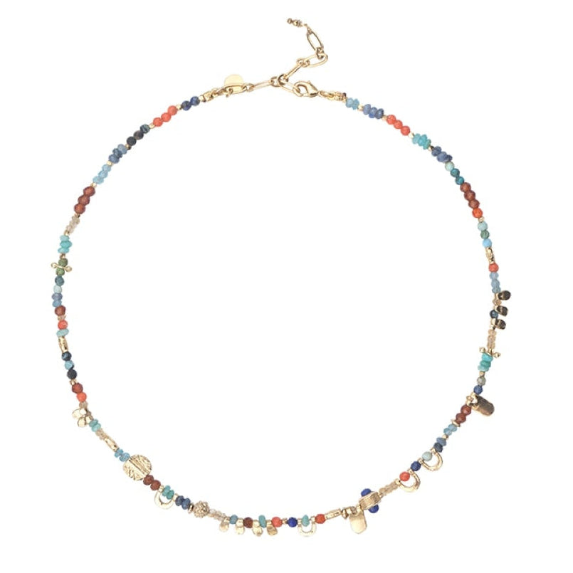 JINGLEE Collier Ras de cou Turquoise, Corail, Lapis lazuli, doré 24 cts