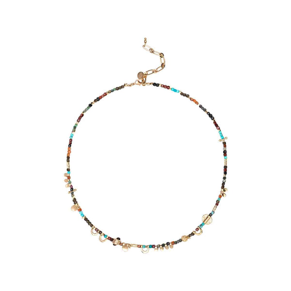 JINGLEE Collier Ras de cou Turquoise, Hessonite, doré 24 cts