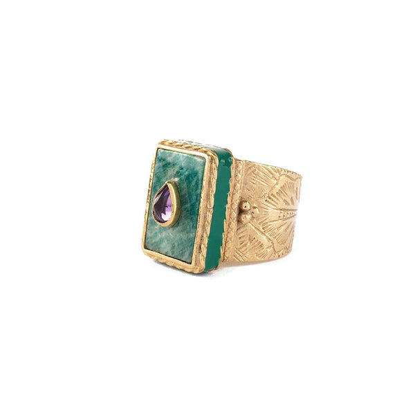 JULIET Bague Chevalière Gravée Amazonite