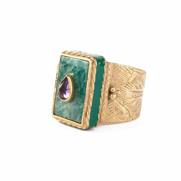 JULIET Bague Chevalière Gravée Amazonite