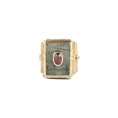 JULIET Engraved Labradorite & Garnet Signet Ring