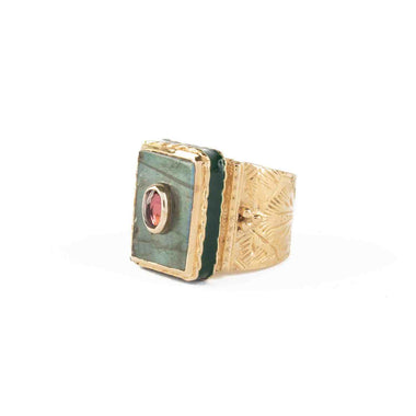 JULIET Bague Chevalière Gravée Labradorite Grenat