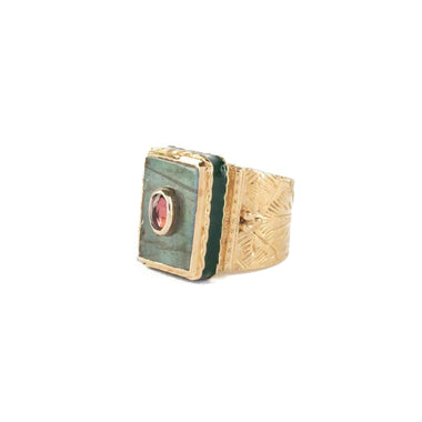 JULIET Bague Chevalière Gravée Labradorite Grenat