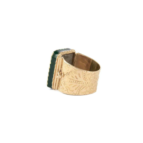 JULIET Bague Chevalière Gravée Labradorite Grenat
