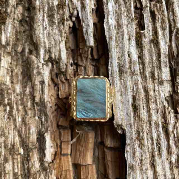 JULIET Bague Chevalière Gravée Labradorite