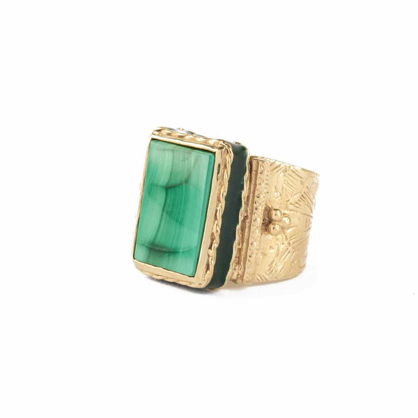 JULIET Bague Chevalière Gravée Malachite