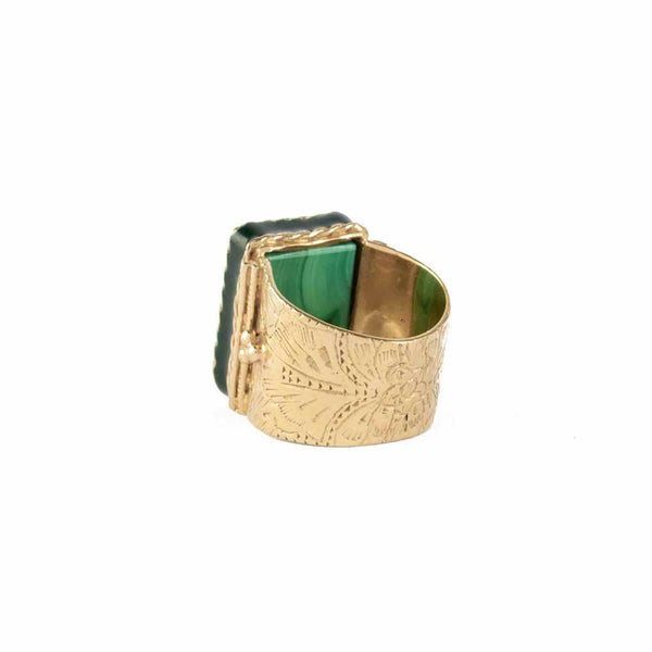 JULIET Bague Chevalière Gravée Malachite