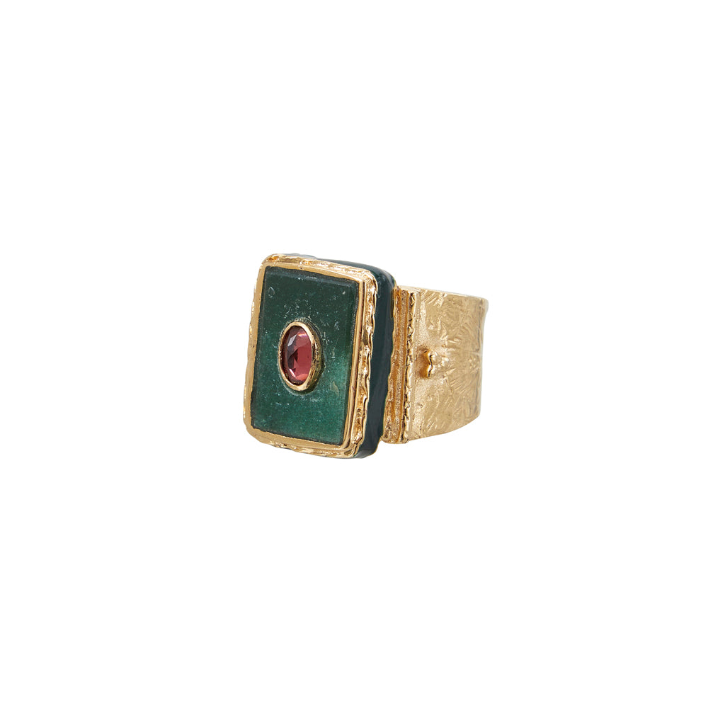 JULIET Fuchsite Signet Ring Set with Garnet