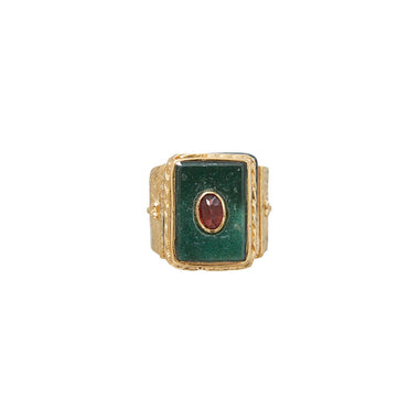 JULIET Fuchsite Signet Ring Set with Garnet