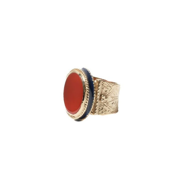 JULIET OVALE Bague Chevalière gravée Cornaline, Plaqué or 24 cts