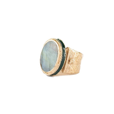 JULIET OVALE Bague Chevalière Gravée Labradorite