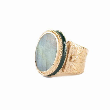 JULIET OVALE Bague Chevalière Gravée Labradorite