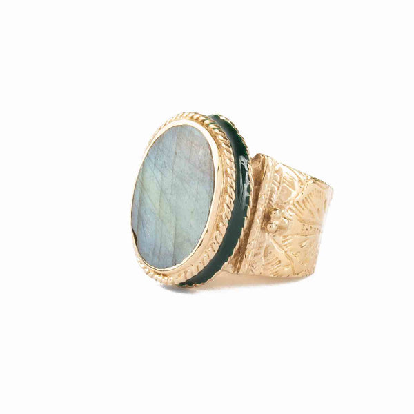 JULIET OVALE Bague Chevalière Gravée Labradorite
