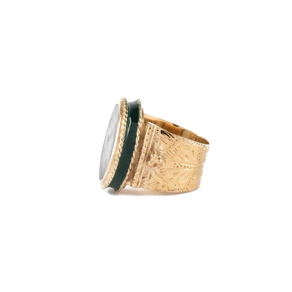 JULIET OVALE Bague Chevalière Gravée Labradorite