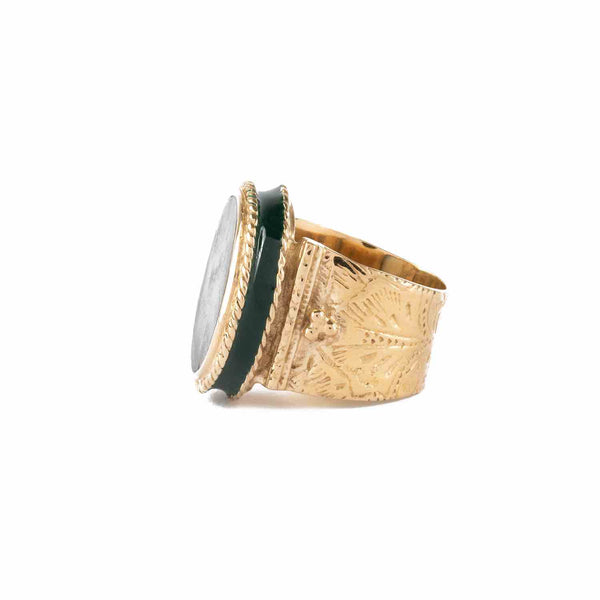 JULIET OVALE Bague Chevalière Gravée Labradorite