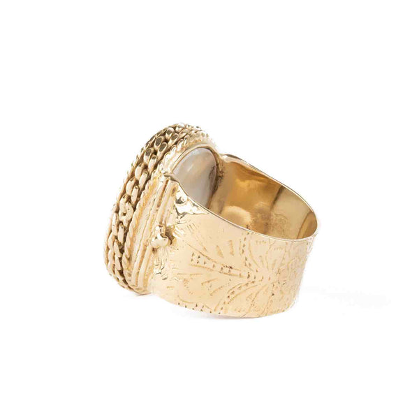 JULIET OVALE Bague Chevalière Gravée Nacre blanche