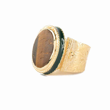 JULIET OVALE Bague Chevalière Gravée Œil de Tigre